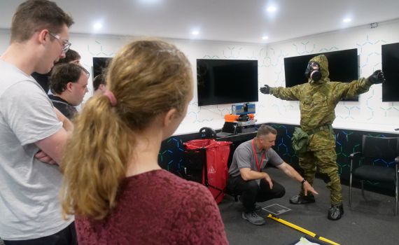 Students learned about CBRN equipment, and had a chance to personally experience the difficult nature of working in full-body CBRN protective gear.