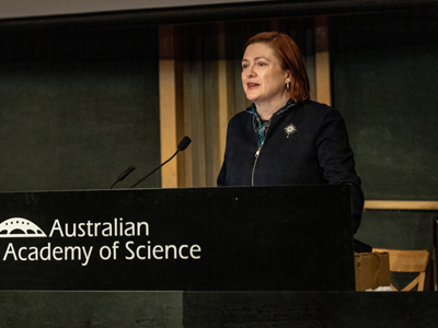 An image of the Chief Defence scientist address the symposium
