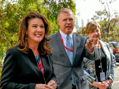 Senator Jane Hume is briefed on the redevelopment plans at Fishermans Bend.
