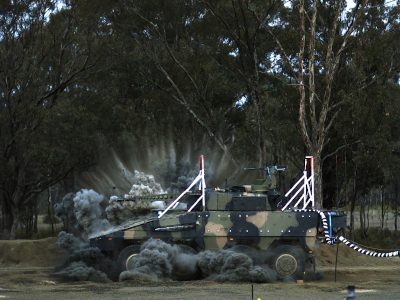Boxer armoured vehicle undergoing blast testing. Boxer armoured vehicle undergoing blast testing.