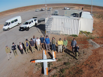 The team prepare for a GPS-free UAS flight trial at Woomera. 