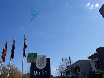 A concept image of an Unmanned Aerial System fitted with the new generation of active camouflage that is being developed by UniSA as part of NGTF SBIRD program. (Image credit: UniSA)