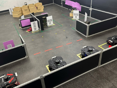 The team of autonomous land vehicle scouts ready to explore the University of Adelaide laboratory environment. The team of autonomous land vehicle scouts ready to explore the University of Adelaide laboratory environment.