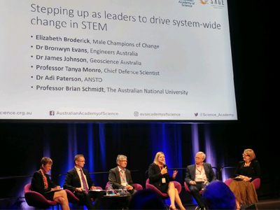 L-R Bronwyn Evans; James Johnson; Adi Paterson; Tanya Monro; Brian Schmidt; Elizabeth Broderick