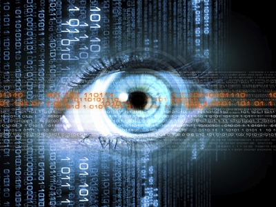 Have your say on the strategic direction of national security science and technology. A futuristic picture of an eye with various digital 0s and 1s in the background