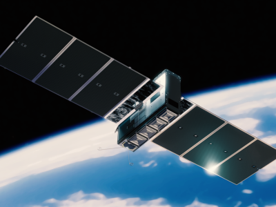 The Fleet Space Technologies Centauri-4 low-Earth satellite used in the demonstration to receive and retransmit voice communications (artist’s depiction, supplied by Fleet Space Technologies).