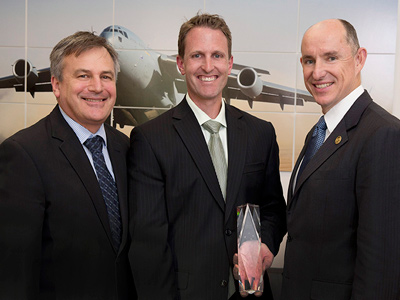From left: Chief Defence Scientist Dr Alex Zelinsky, Stealth Technology expert Dr Andrew Amiet and Mr Robert Stuart, Assistant Minister for Defence. 