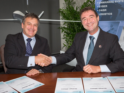 Chief Defence Scientist Dr Alex Zelinsky (left) and Northrop Grumman Australia Chief Executive Mr Ian Irving.