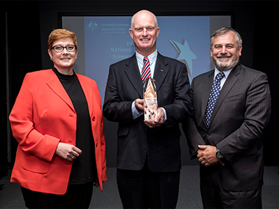 Minister for Defence Senator the Hon Marise Payne, the 2016 Minister’s Award for Achievement in Defence Science recipient Dr Brian Ferguson and Chief Defence Scientist Dr Alex Zelinsky.