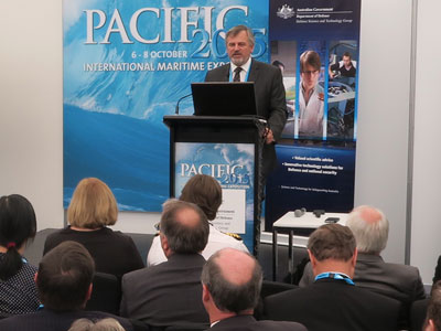 Chief Defence Scientist Dr Alex Zelinsky, speaking at the Pacific 2015 maritime expo.