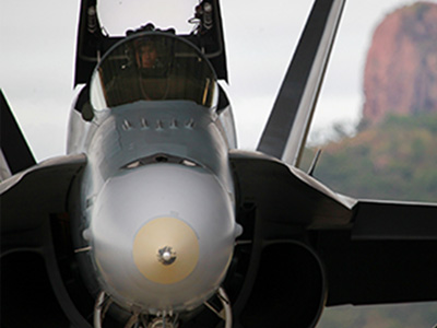 An image of a Hornet aircraft, used to protect Australian Aerospace