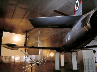An image of a model plane in the Electromagnetic Environmental Effects Test Facility