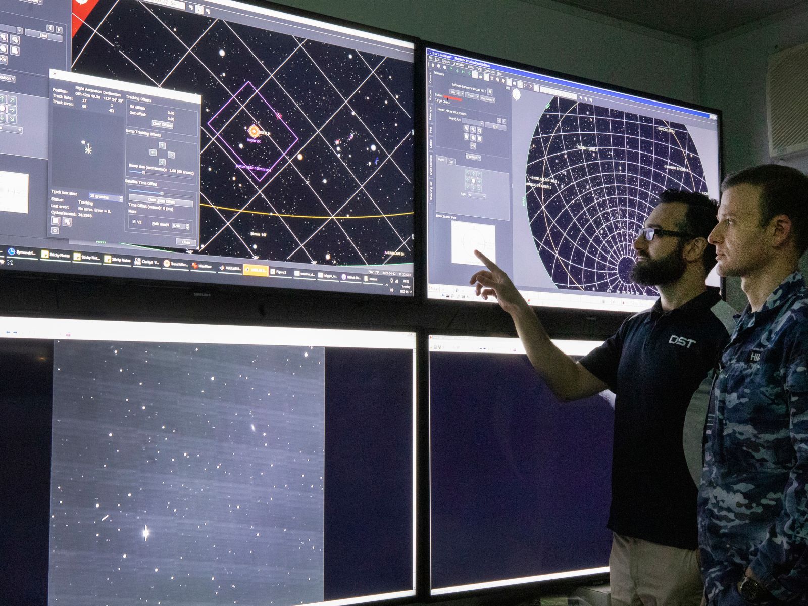 Researchers preparing the DSTG Space Domain Awareness (SDA) Telescope for collecting observations of satellites and debris in orbit around Earth, in preparation for a Sprint Advanced Concept Training exercise. The research instruments allow training, testing of new hardware, algorithm development and collaborative research with industry, academia and research organisations in Australia and overseas.