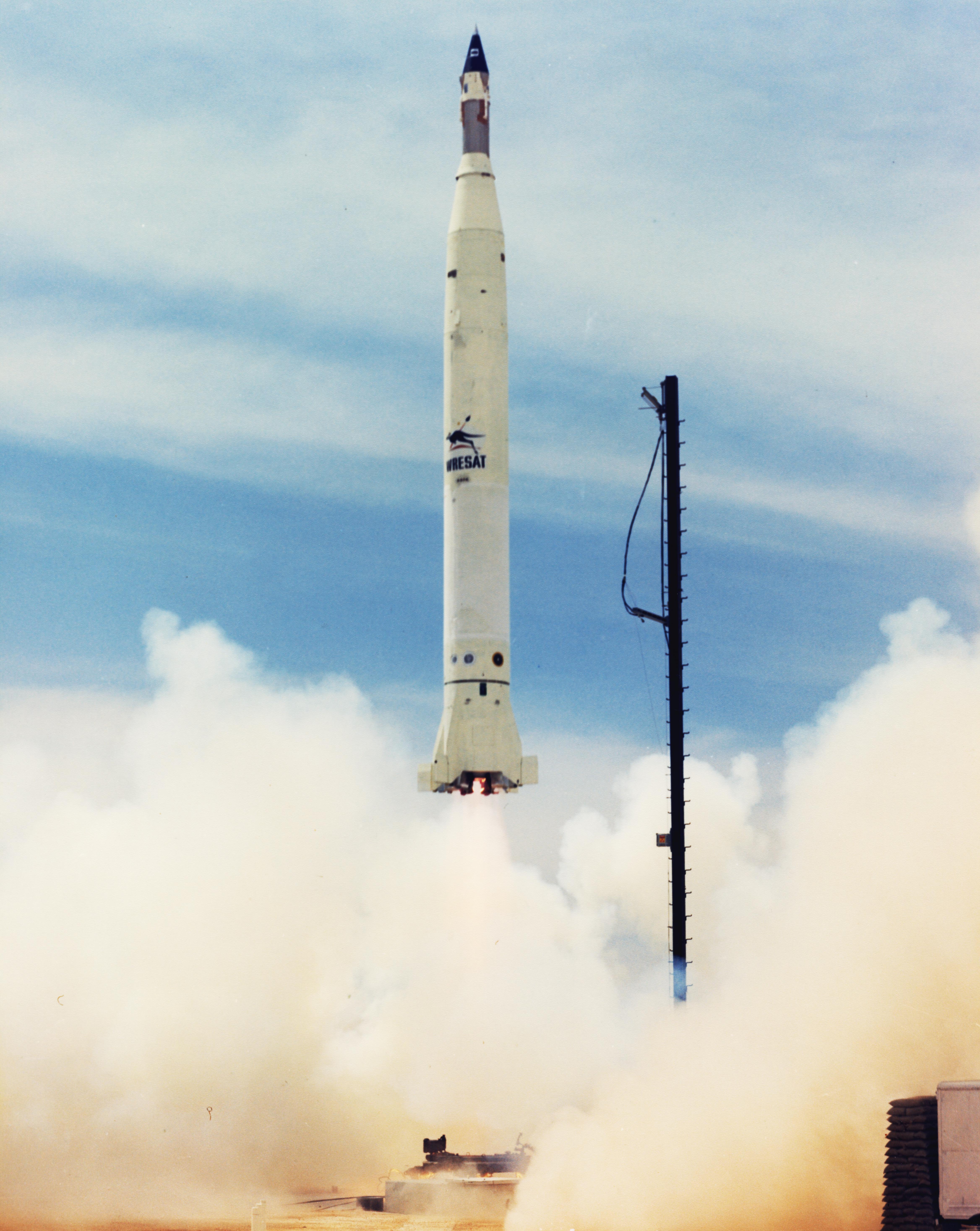 The launch of WRESAT on the Redstone rocket. Photo courtesy of Prof John Carver.