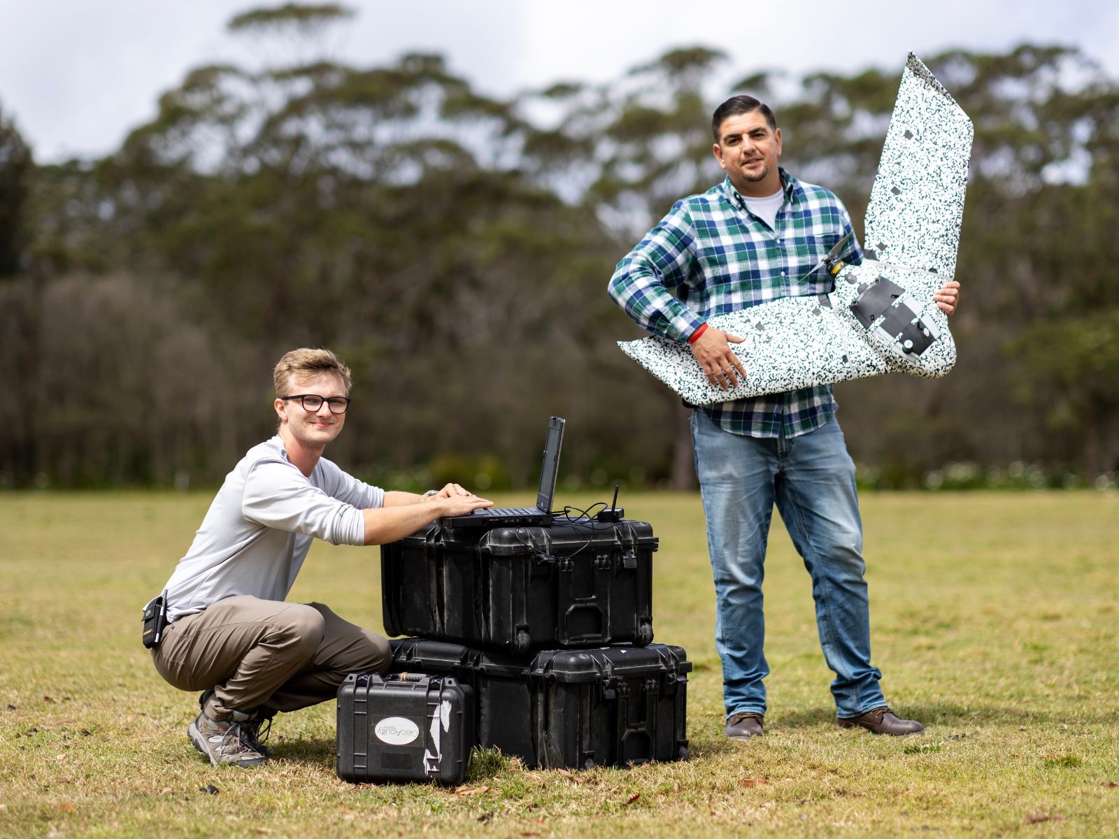 Will Forker and Luis Leal demonstrate the EB-EBEE TAC during the Technical Cooperation Program AI Strategic Challenge 2023 at HMAS Creswell, Jervis Bay Territory.