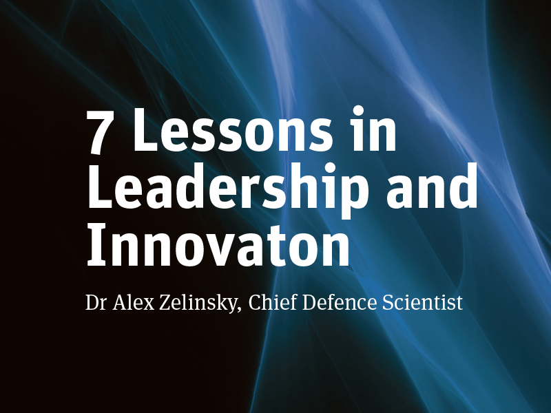 Dr Zelinsky's '7 Lessons in Leadership and Innovation' A portion of the cover of 7 Lessons in Leadership and Innovation