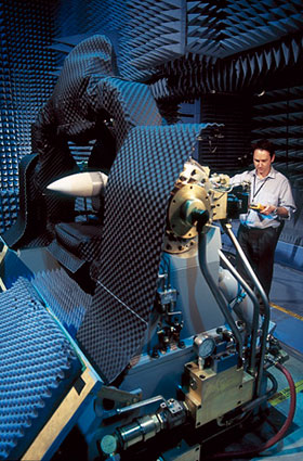 A scientist working on the Evolved Sea Sparrow Missile (ESSM).