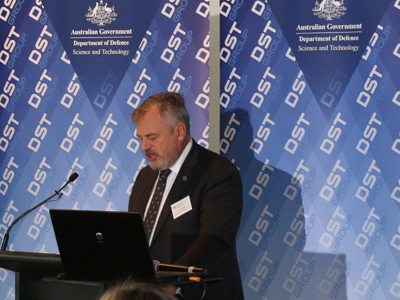 Chief Defence Scientist Alex Zelinsky addresses an industry breakfast.