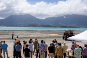 POST 2024 attendees observe a remotely piloted demonstration at Marine Corps Air Station Kaneohe Bay, Hawaii. This was part of the U.S. Indo-Pacific Command's 2024 POST Field Experimentation (POST-FX) conference which brought the region's science, technology and security experts together for field demonstrations, allowing providers to showcase technologies that engage U.S. Indo-Pacific allies and partners.