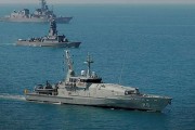 Armidale Class Patrol Boat, HMAS Maitland (foreground) in formation during Exercise Kakadu.