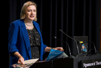 An image of Chief Defence Scientist, Tanya Monro speaking at a lectern