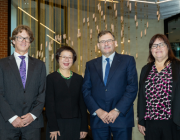 (L-R) Dr Axel Bender, OCE STaR Shot Leader, Professor Jia-Yee Lee, Director CADRE-OCE, University of Melbourne, Professor Duncan Maskell, Vice-Chancellor of the University of Melbourne and Professor Emily Hilder, Acting Chief Defence Scientist. Image supplied by The University of Melbourne