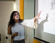 Inventors and entrepreneurs will pitch their innovations at the D.Start Ignite Innovation Showcase An image of a woman at a whiteboard, explaining her work