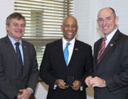 (L-R) Chief Defence Scientist Dr Alex Zelinsky, Dr Reginald Brothers and Assistant Minister for Defence Stuart Robert.