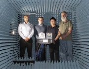 (L-R): Dr Manik Attygalle, Mr Artem Vasilyev, Mr Khee Hue and Mr Mark Gontar in DSTG’s Antenna Measurement Facility. (L-R): Dr Manik Attygalle, Mr Artem Vasilyev, Mr Khee Hue and Mr Mark Gontar in DSTG’s Antenna Measurement Facility.