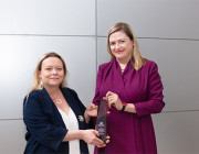 Professor Tanya Monro (right) with Dr Sylvie Perreau, who received the 2020 Minister’s Award for Achievement in Defence Science.