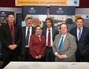 L-R:  Dr Gordon Frazer, Dr Alex Zelinsky, Ms Franca Placidi, Dr Sam Drake, Mr Peter Jenkins and Mr John Dawson at the signing during Partnerships Week.