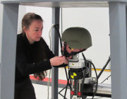 Dr Melanie Franklyn adjusts the headform used for testing.