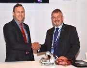 Chief Defence Scientist Dr Alex Zelinsky and Chief Executive Officer of Precise Advanced Manufacturing Group Grant Tinney at the Australian International Air Show. PAMG-CDS-Avalon-Signing
