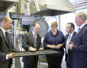 (L-R) Dr Nick Beagley, Research Leader Land Human Systems, Ross Coad, Acting Group Leader - Food & Nutrition, Senator the Hon Marise Payne, Minister for Defence, Andrew Nikolic, Member for Bass, and Senator the Hon Richard Colbeck, Minister for Tourism and International Education and Minister Assisting the Minister for Trade and Investment, at the DST Site in Scottsdale TAS.