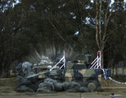 Boxer armoured vehicle undergoing blast testing.