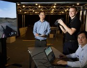 Spotting signatures in a virtual landscape Just how does one build a convincing virtual landscape? Defence scientists Dr Bin Lee (LD) and Jay Yu are facing that challenge.