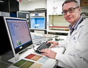 Chris uses the colour spectrophotometer to measure the colour of Defence coatings. Chris Lyons