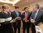 Chief Defence Scientist Dr Alex Zelinsky (right) demonstrates the new counter improvised explosive device (IED) equipment to (from L-R) Senator for Western Australia the Hon Linda Reynolds, Minister for Defence the Hon Kevin Andrews and Ambassador for the Embassy of Afghanistan, H.E Nasir A. Andisha. Chief Defence Scientist Dr Alex Zelinsky (right) demonstrates the new counter improvised explosive device (IED) equipment to (from L-R) Senator for Western Australia the Hon Linda Reynolds, Minister for Defence the Hon Kevin Andrews and Ambassador for the Embassy of Afghanistan, H.E Nasir A. Andisha.