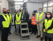 Mr Nicholas Brealey, DSTG; Assoc Prof. Russel Brinkworth, Flinders; Mr Myles Adams, Honours student, Flinders; Dr Andrew Lammas, Flinders; Mr Ashley Johns, Supashock; Prof Karl Sammut, Flinders; Mr Oscar Fiorinotto, Founder & CEO, Supashock; and Prof Giselle Rampersad, Flinders with the shock absorber rig.