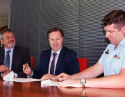 Strategic Alliance signing between DST Group and QinetiQ. (L-R) Chief Defence Scientist Dr Alex Zelinksy, Greg Barsby, Managing Director, Qinetiq and WGCDR Ben Main, Air Force (DGTA). Strategic Alliance signing between DST Group and QinetiQ. (L-R) Chief Defence Scientist Dr Alex Zelinksy, Greg Barsby, Managing Director, Qinetiq and WGCDR Ben Main, Air Force (DGTA).