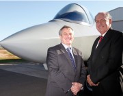 Chief Defence Scientist Dr Alex Zelinsky (left) with Senator the Honourable David Johnston, Minister for Defence in front of the F-35 Iron Bird at the unveiling ceremony. 