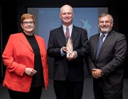 Minister for Defence Senator the Hon Marise Payne, the 2016 Minister’s Award for Achievement in Defence Science recipient Dr Brian Ferguson and Chief Defence Scientist Dr Alex Zelinsky.