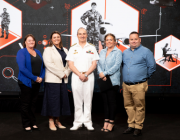 The NAVIGATE Team receives a 2024 VCDF Award from Vice Admiral David Johnston, AC, RAN. Pictured (L-R): Lisa Murdock, Sallyann Salmon, VCDF Vice Admiral David Johnson (presenting), Jessica Brophy and Benjamin Gray.