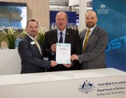L-R: David Perry, Northrup Grumman USA; Mike Gallagher, Acting CEO Northrup Grumman Australia and Acting CDS Todd Mansell at the signing L-R: David Perry, Northrup Grumman USA; Mike Gallagher, Acting CEO Northrup Grumman Australia and Acting CDS Todd Mansell at the signing