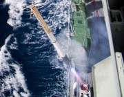 HMAS Darwin conducts a Nulka Active Missile Decoy firing in the Eastern Australian Exercise Area, as part of pre-deployment checks during the ships Mission Readiness Evaluation. 