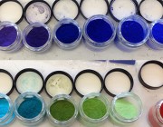A line-up of some of the new ceramic pigments being developed at Oregon State University. 