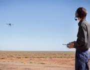 A DST Quadcopter being flown at the Woomera Test Range in SA.