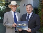 Minister for Defence Science and Personnel, Warren Snowdon and CDS Alex Zelinsky holding a copy of the DSTO Strategic Plan 2013-18 