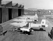 Black and white photography of jindivik aircraft stationed at Evetts Field, Woomera 