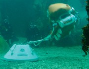 An underwater image of the Cormorant Mine Lift Bag